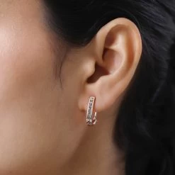 Natural Champagne Diamond Omega Clip Earrings In Vermeil Rose Gold Over Sterling Silver 1.00 Ctw -Jewelry store 7317439 2