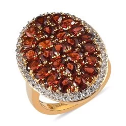 Mozambique Garnet And White Zircon Ring In Vermeil Yellow Gold Over Sterling Silver 6.85 Ctw