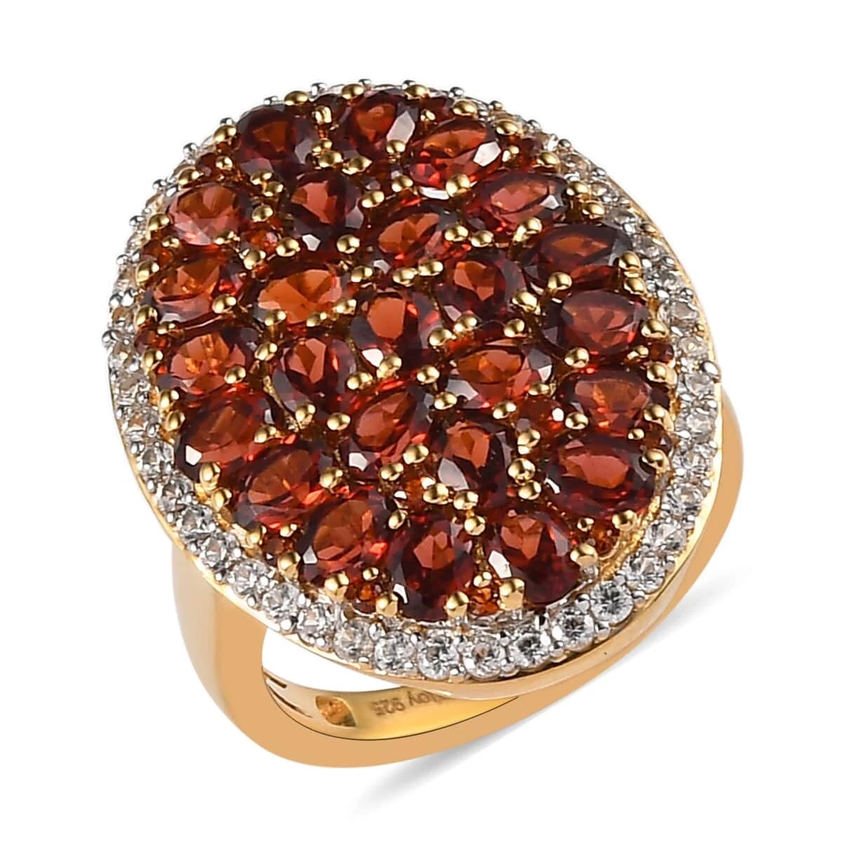 Mozambique Garnet And White Zircon Ring In Vermeil Yellow Gold Over Sterling Silver 6.85 Ctw 3 Mozambique Garnet And White Zircon Ring In Vermeil Yellow Gold Over Sterling Silver 6.85 Ctw