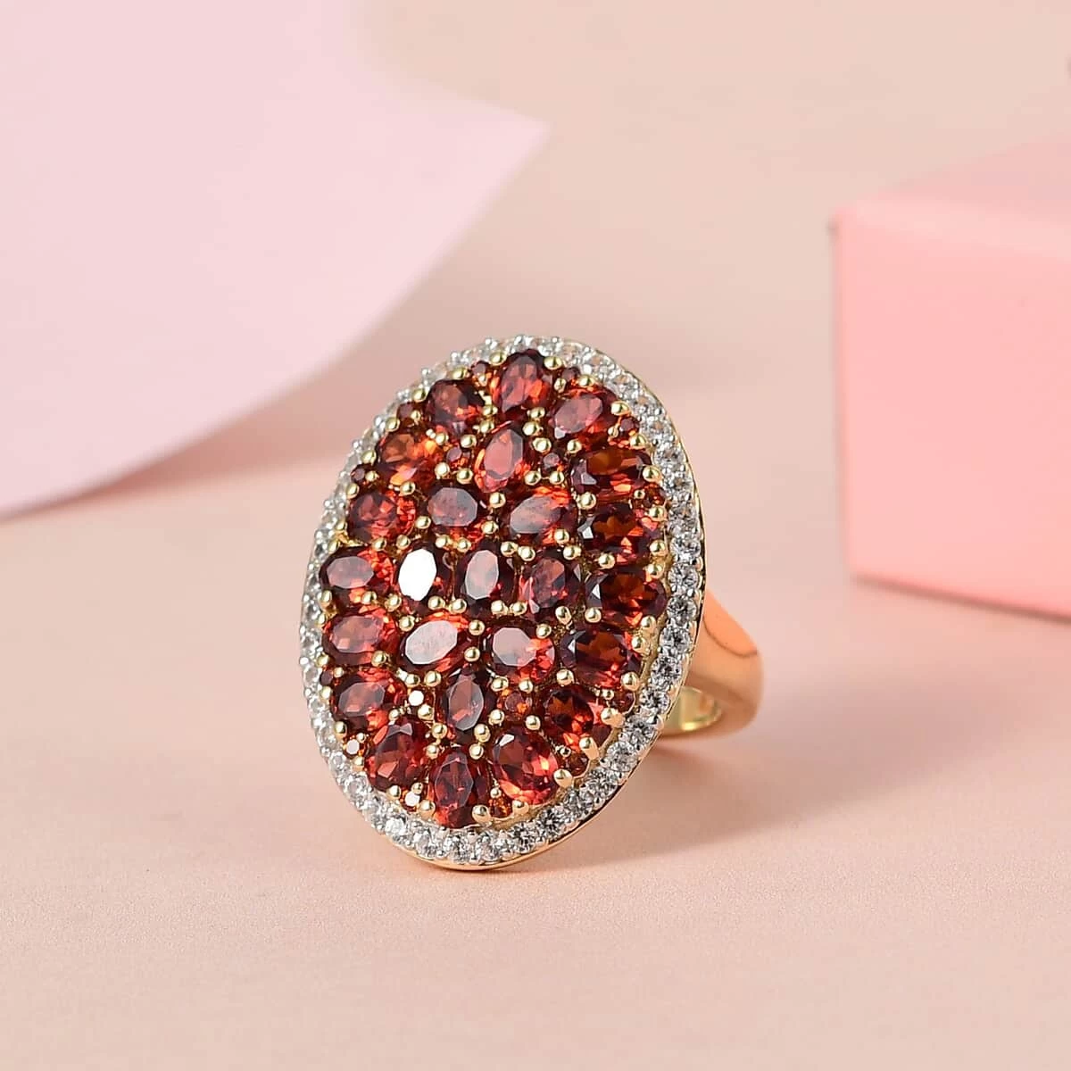 Mozambique Garnet And White Zircon Ring In Vermeil Yellow Gold Over Sterling Silver 6.85 Ctw 4 Mozambique Garnet And White Zircon Ring In Vermeil Yellow Gold Over Sterling Silver 6.85 Ctw - Image 2