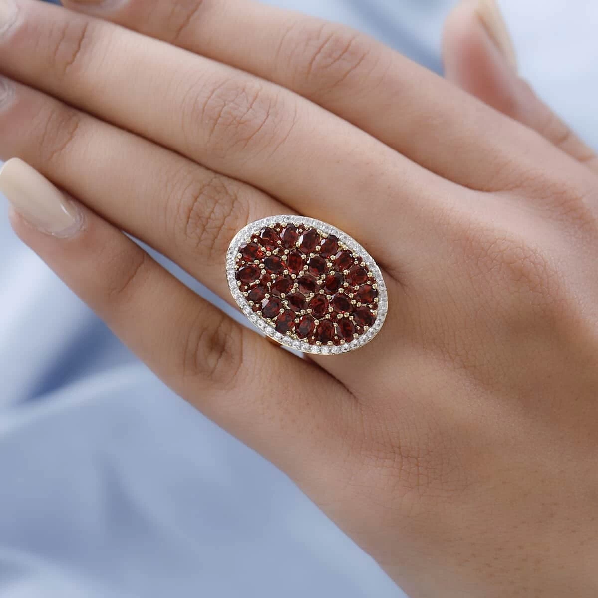 Mozambique Garnet And White Zircon Ring In Vermeil Yellow Gold Over Sterling Silver 6.85 Ctw 5 Mozambique Garnet And White Zircon Ring In Vermeil Yellow Gold Over Sterling Silver 6.85 Ctw - Image 3