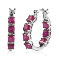 Asscher Cut Niassa Ruby (FF), White Zircon Inside Out Hoop Earrings In Platinum Over Sterling Silver 7.60 Ctw