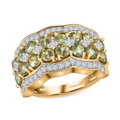Natural Ambanja Demantoid Garnet, Natural White Zircon Ring In Vermeil YG Over Sterling Silver 3.25 Ctw