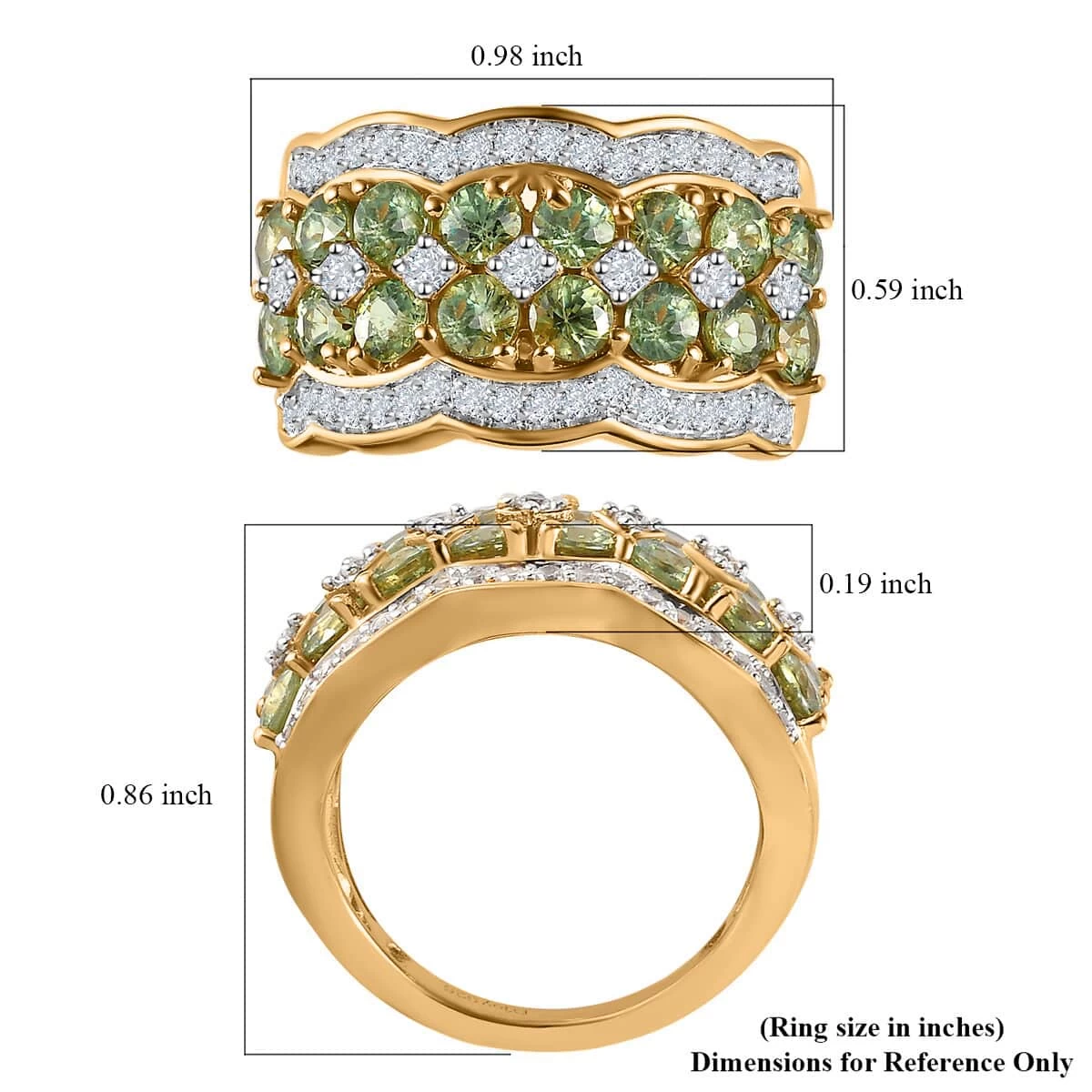 Natural Ambanja Demantoid Garnet, Natural White Zircon Ring In Vermeil YG Over Sterling Silver 3.25 Ctw 8 Natural Ambanja Demantoid Garnet, Natural White Zircon Ring In Vermeil YG Over Sterling Silver 3.25 Ctw - Image 6