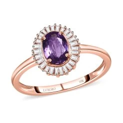 LUXORO 10K Rose Gold Premium Madagascar Purple Sapphire And G-H I3 Diamond Ring 2.40 Grams 1.00 Ctw