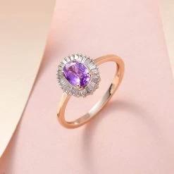 LUXORO 10K Rose Gold Premium Madagascar Purple Sapphire And G-H I3 Diamond Ring 2.40 Grams 1.00 Ctw -Jewelry store 7319261 2