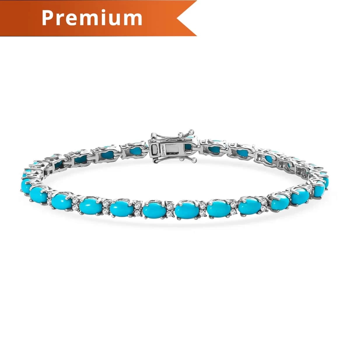 Premium American Natural Sleeping Beauty Turquoise And Natural White Zircon Tennis Bracelet In Platinum Over Sterling Silver (6.50 In) 9.70 Grams 10.25 Ctw 3 Premium American Natural Sleeping Beauty Turquoise And Natural White Zircon Tennis Bracelet In Platinum Over Sterling Silver (6.50 In) 9.70 Grams 10.25 Ctw