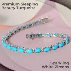 Premium American Natural Sleeping Beauty Turquoise And Natural White Zircon Tennis Bracelet In Platinum Over Sterling Silver (6.50 In) 9.70 Grams 10.25 Ctw 8 Premium American Natural Sleeping Beauty Turquoise And Natural White Zircon Tennis Bracelet In Platinum Over Sterling Silver (6.50 In) 9.70 Grams 10.25 Ctw -Jewelry store 7319795 1