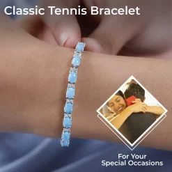 Premium American Natural Sleeping Beauty Turquoise And Natural White Zircon Tennis Bracelet In Platinum Over Sterling Silver (6.50 In) 9.70 Grams 10.25 Ctw 9 Premium American Natural Sleeping Beauty Turquoise And Natural White Zircon Tennis Bracelet In Platinum Over Sterling Silver (6.50 In) 9.70 Grams 10.25 Ctw -Jewelry store 7319795 2