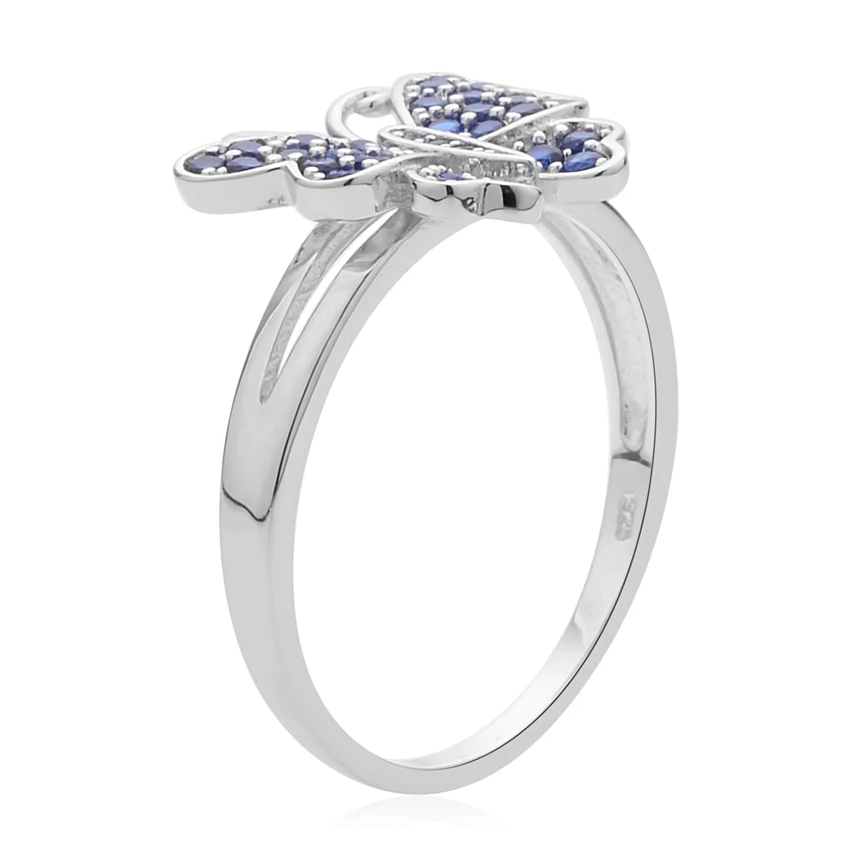 Simulated Blue Sapphire Color Diamond Butterfly Ring In Rhodium Over Sterling Silver 0.50 Ctw 6 Simulated Blue Sapphire Color Diamond Butterfly Ring In Rhodium Over Sterling Silver 0.50 Ctw - Image 4
