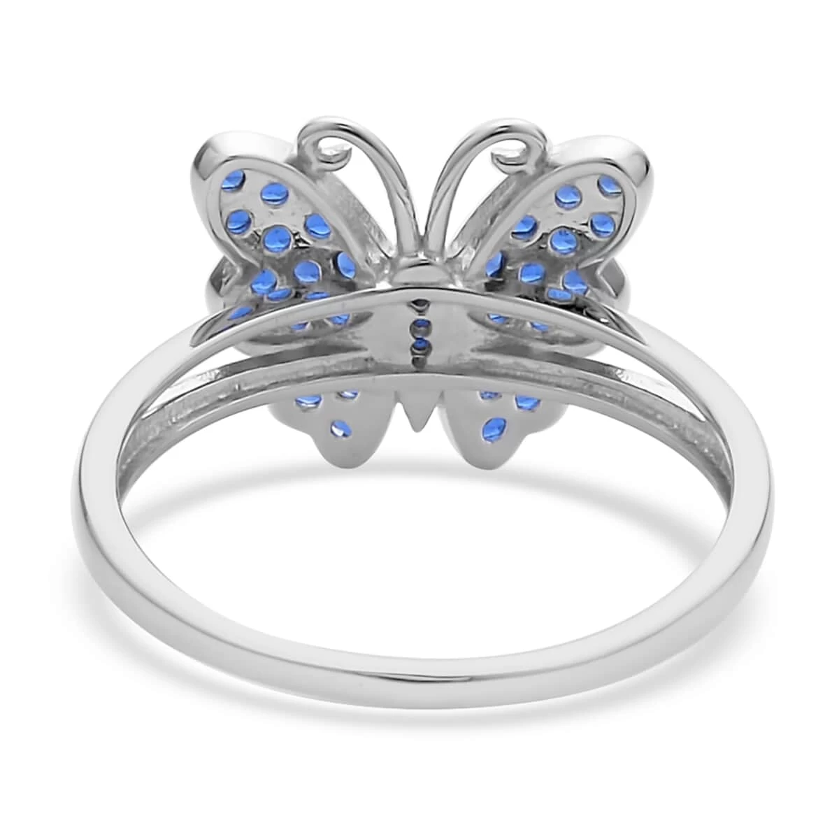 Simulated Blue Sapphire Color Diamond Butterfly Ring In Rhodium Over Sterling Silver 0.50 Ctw 7 Simulated Blue Sapphire Color Diamond Butterfly Ring In Rhodium Over Sterling Silver 0.50 Ctw - Image 5