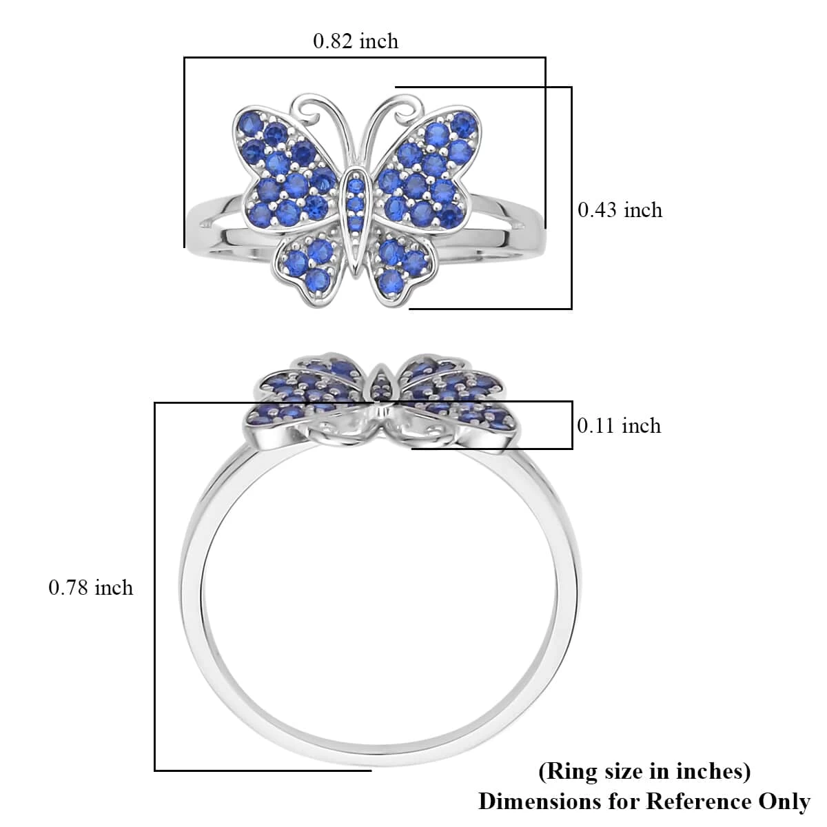 Simulated Blue Sapphire Color Diamond Butterfly Ring In Rhodium Over Sterling Silver 0.50 Ctw 8 Simulated Blue Sapphire Color Diamond Butterfly Ring In Rhodium Over Sterling Silver 0.50 Ctw - Image 6