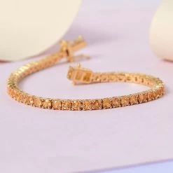Premium Viceroy Spessartine Garnet Tennis Bracelet In Vermeil Yellow Gold Over Sterling Silver (6.50 In) 8.90 Grams 7.15 Ctw -Jewelry store 7320448 1