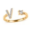 White Zircon Initial V Open Band Ring In Vermeil Yellow Gold Over Sterling Silver 0.30 Ctw -Jewelry store 7321595