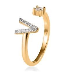 White Zircon Initial V Open Band Ring In Vermeil Yellow Gold Over Sterling Silver 0.30 Ctw -Jewelry store 7321595 3