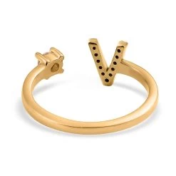White Zircon Initial V Open Band Ring In Vermeil Yellow Gold Over Sterling Silver 0.30 Ctw -Jewelry store 7321595 4