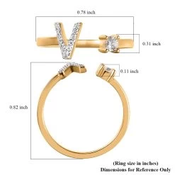 White Zircon Initial V Open Band Ring In Vermeil Yellow Gold Over Sterling Silver 0.30 Ctw -Jewelry store 7321595 5