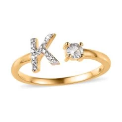 White Zircon Initial K Open Band Ring In Vermeil Yellow Gold Over Sterling Silver 0.30 Ctw