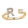 White Zircon Initial R Open Band Ring In Vermeil Yellow Gold Over Sterling Silver 0.35 Ctw -Jewelry store 7321895