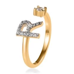 White Zircon Initial R Open Band Ring In Vermeil Yellow Gold Over Sterling Silver 0.35 Ctw -Jewelry store 7321895 3