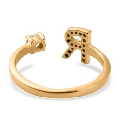 White Zircon Initial R Open Band Ring In Vermeil Yellow Gold Over Sterling Silver 0.35 Ctw -Jewelry store 7321895 4