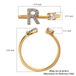 White Zircon Initial R Open Band Ring In Vermeil Yellow Gold Over Sterling Silver 0.35 Ctw -Jewelry store 7321895 5