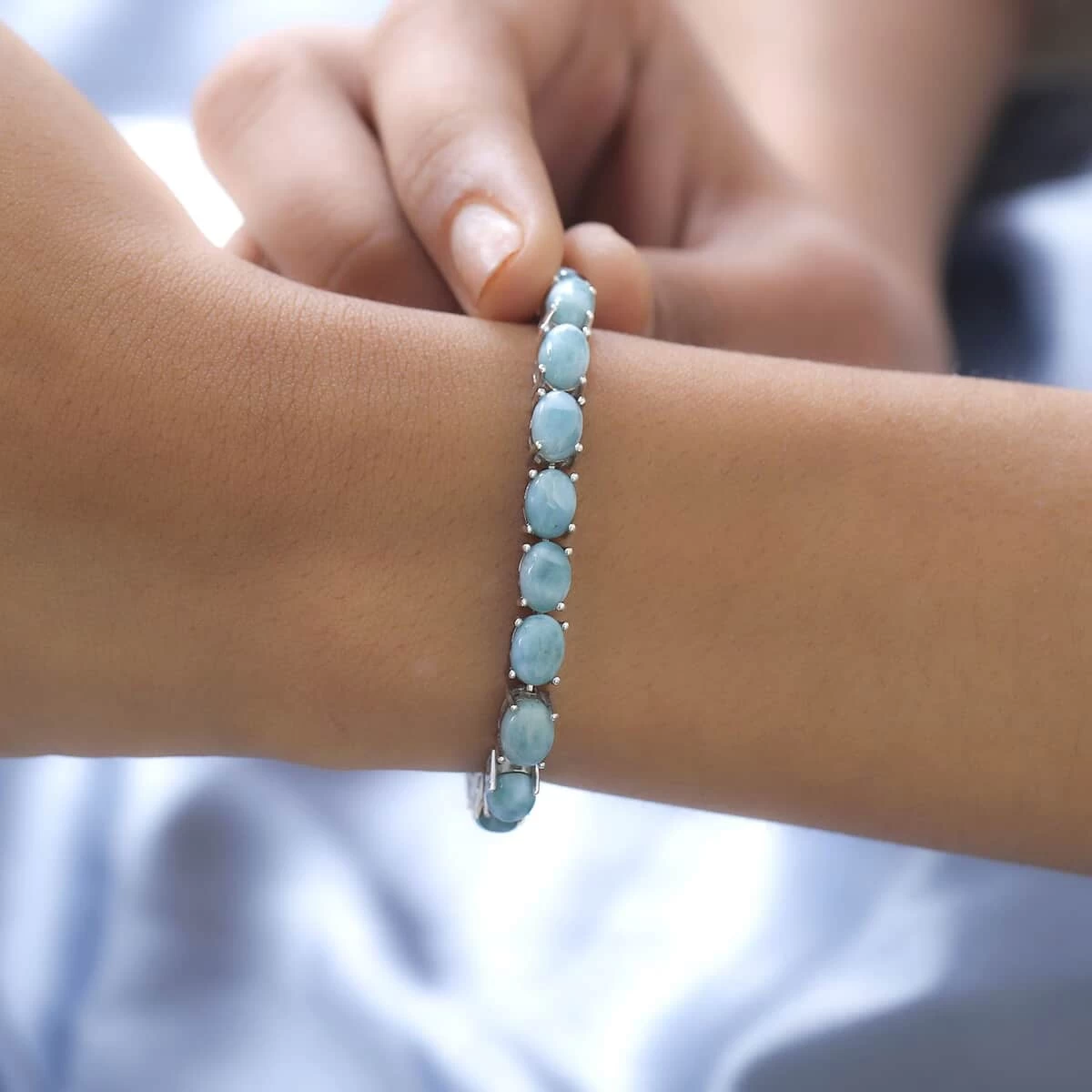 Larimar Tennis Bracelet In Platinum Over Sterling Silver (6.50 In) 17.10 Ctw 5 Larimar Tennis Bracelet In Platinum Over Sterling Silver (6.50 In) 17.10 Ctw - Image 3