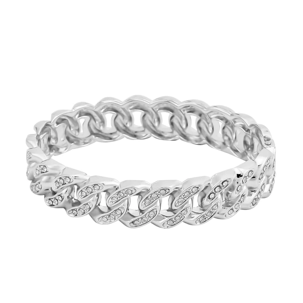 Austrian Crystal Curb Chain Bangle Bracelet In Silvertone (6.75 In) 3 Austrian Crystal Curb Chain Bangle Bracelet In Silvertone (6.75 In)