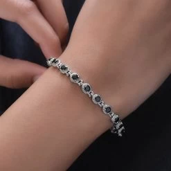 Thai Black Spinel Cluster Bracelet In Stainless Steel (6.50-8.00In) 4.75 Ctw | Tarnish-Free, Waterproof, Sweat Proof Jewelry -Jewelry store 7324349 2
