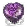 Amethyst Solitaire Heart Shape Ring In Platinum Over Sterling Silver 49.50 Ctw