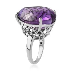 Amethyst Solitaire Heart Shape Ring In Platinum Over Sterling Silver 49.50 Ctw -Jewelry store 7325761 3