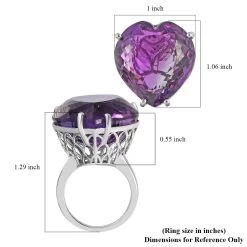 Amethyst Solitaire Heart Shape Ring In Platinum Over Sterling Silver 49.50 Ctw -Jewelry store 7325761 5