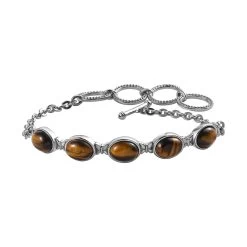 Tiger's Eye Toggle Clasp Bracelet In Stainless Steel (6.50 In) 10.50 Ctw , Tarnish-Free, Waterproof, Sweat Proof Jewelry