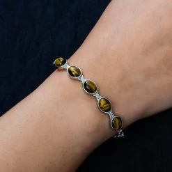 Tiger's Eye Toggle Clasp Bracelet In Stainless Steel (6.50 In) 10.50 Ctw , Tarnish-Free, Waterproof, Sweat Proof Jewelry -Jewelry store 7325891 2