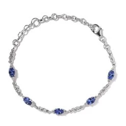 AAA Tanzanite And Moissanite Bracelet In Platinum Over Sterling Silver (6.50-8.0In) 2.75 Ctw