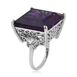 African Amethyst And Moissanite 3 Stone Ring In Platinum Over Sterling Silver 34.65 Ctw (Del. In 5-7 Days) -Jewelry store 7328658 3