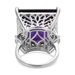 African Amethyst And Moissanite 3 Stone Ring In Platinum Over Sterling Silver 34.65 Ctw (Del. In 5-7 Days) -Jewelry store 7328658 4
