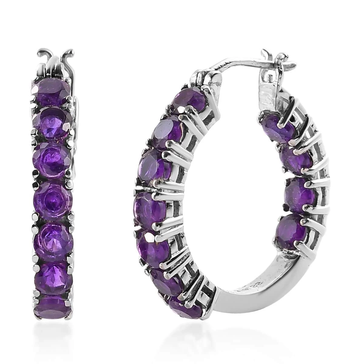 Amethyst Hoop Earrings In Stainless Steel 5.25 Ctw , Tarnish-Free, Waterproof, Sweat Proof Jewelry 3 Amethyst Hoop Earrings In Stainless Steel 5.25 Ctw , Tarnish-Free, Waterproof, Sweat Proof Jewelry