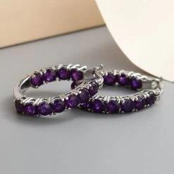 Amethyst Hoop Earrings In Stainless Steel 5.25 Ctw , Tarnish-Free, Waterproof, Sweat Proof Jewelry 8 Amethyst Hoop Earrings In Stainless Steel 5.25 Ctw , Tarnish-Free, Waterproof, Sweat Proof Jewelry -Jewelry store 7329449 1