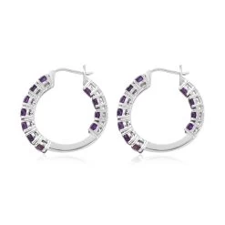 Amethyst Hoop Earrings In Stainless Steel 5.25 Ctw , Tarnish-Free, Waterproof, Sweat Proof Jewelry 10 Amethyst Hoop Earrings In Stainless Steel 5.25 Ctw , Tarnish-Free, Waterproof, Sweat Proof Jewelry -Jewelry store 7329449 3