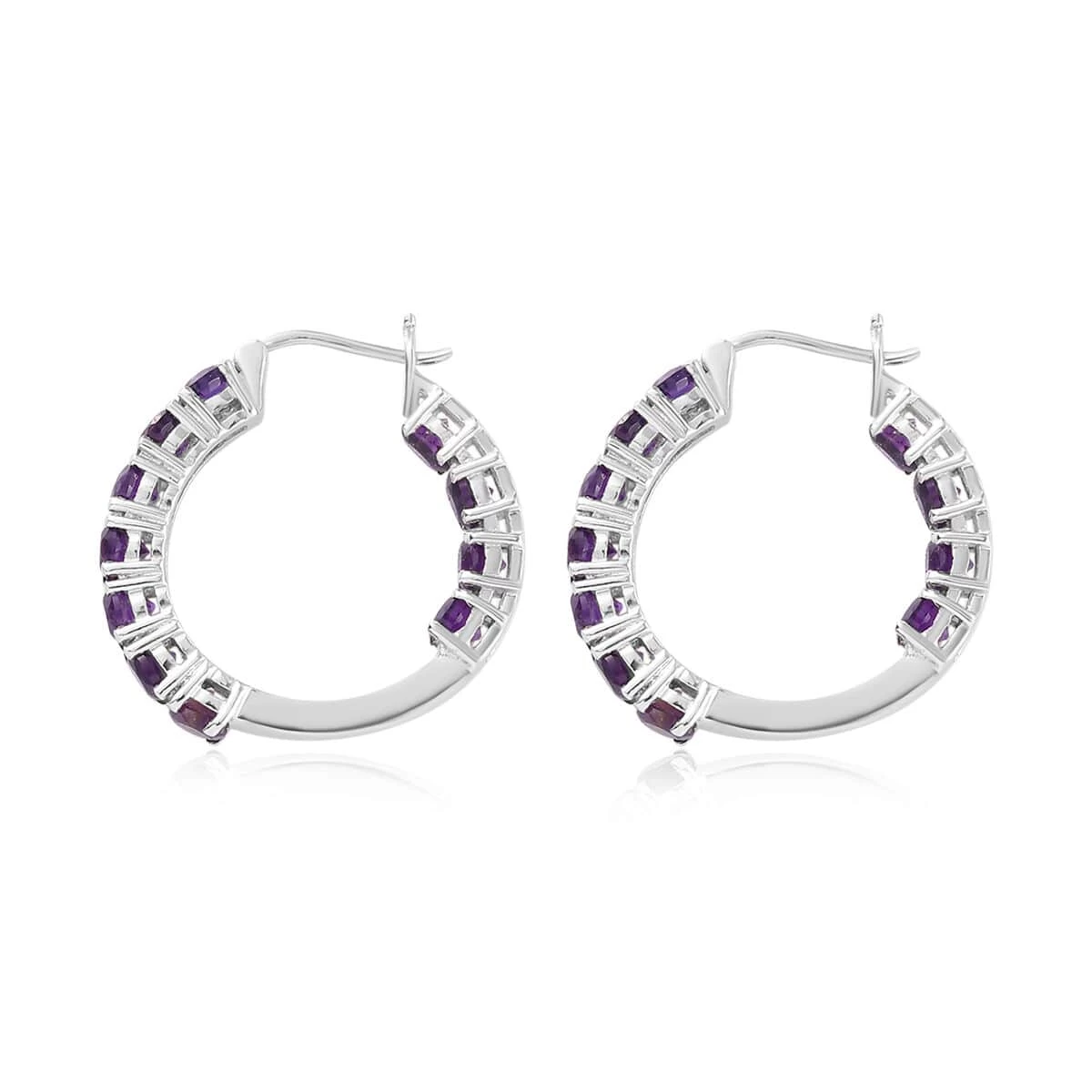 Amethyst Hoop Earrings In Stainless Steel 5.25 Ctw , Tarnish-Free, Waterproof, Sweat Proof Jewelry 6 Amethyst Hoop Earrings In Stainless Steel 5.25 Ctw , Tarnish-Free, Waterproof, Sweat Proof Jewelry - Image 4