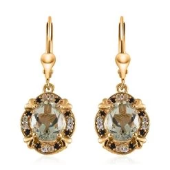 AAA Montezuma Prasiolite And Multi Gemstone Lever Back Earrings In Vermeil Yellow Gold Over Sterling Silver 4.10 Ctw