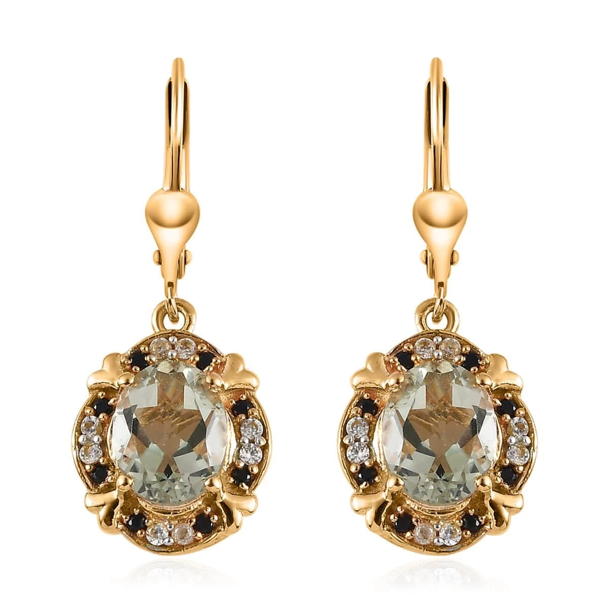 AAA Montezuma Prasiolite And Multi Gemstone Lever Back Earrings In Vermeil Yellow Gold Over Sterling Silver 4.10 Ctw 3 AAA Montezuma Prasiolite And Multi Gemstone Lever Back Earrings In Vermeil Yellow Gold Over Sterling Silver 4.10 Ctw