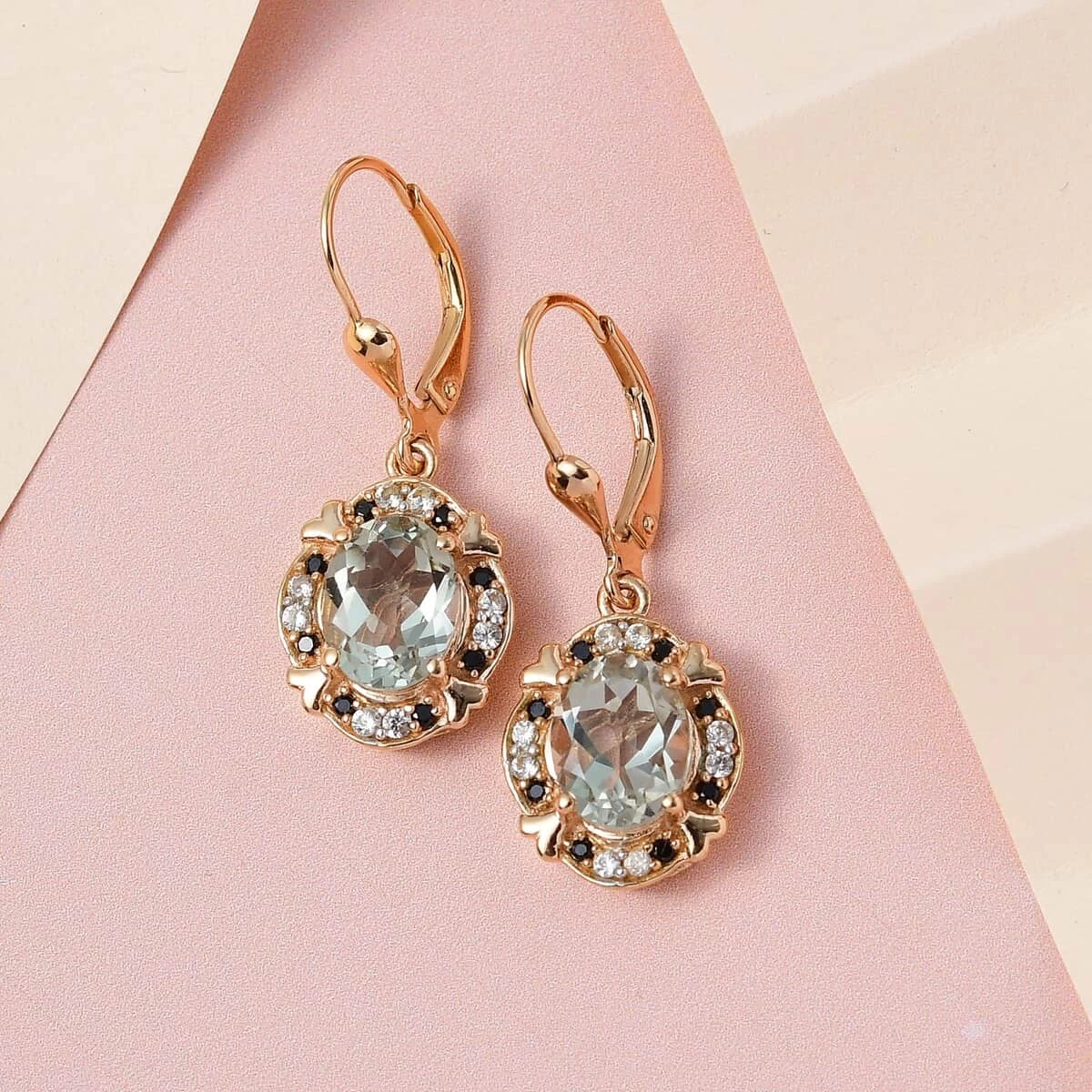 AAA Montezuma Prasiolite And Multi Gemstone Lever Back Earrings In Vermeil Yellow Gold Over Sterling Silver 4.10 Ctw 4 AAA Montezuma Prasiolite And Multi Gemstone Lever Back Earrings In Vermeil Yellow Gold Over Sterling Silver 4.10 Ctw - Image 2