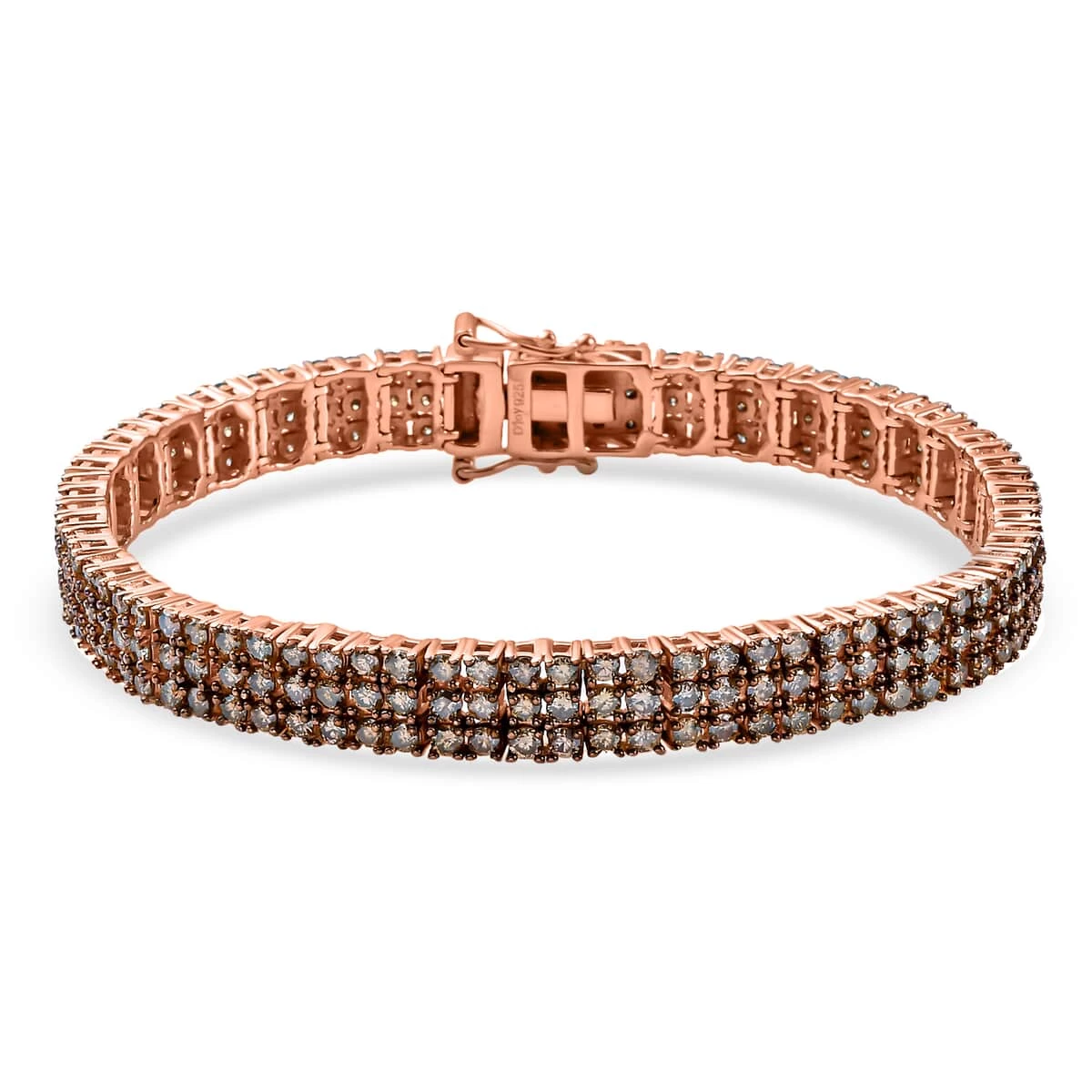 Natural Champagne Diamond Cluster Bracelet In Vermeil Rose Gold Over Sterling Silver (7.25 In) 17.80 Grams 9.00 Ctw 3 Natural Champagne Diamond Cluster Bracelet In Vermeil Rose Gold Over Sterling Silver (7.25 In) 17.80 Grams 9.00 Ctw