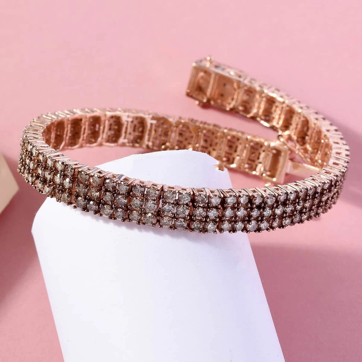 Natural Champagne Diamond Cluster Bracelet In Vermeil Rose Gold Over Sterling Silver (7.25 In) 17.80 Grams 9.00 Ctw 4 Natural Champagne Diamond Cluster Bracelet In Vermeil Rose Gold Over Sterling Silver (7.25 In) 17.80 Grams 9.00 Ctw - Image 2