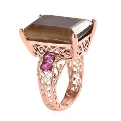 Natural Chocolate Sapphire And Orissa Rhodolite Garnet Ring In Vermeil Rose Gold Over Sterling Silver 36.40 Ctw -Jewelry store 7338759 3