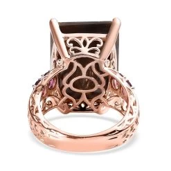 Natural Chocolate Sapphire And Orissa Rhodolite Garnet Ring In Vermeil Rose Gold Over Sterling Silver 36.40 Ctw -Jewelry store 7338759 4