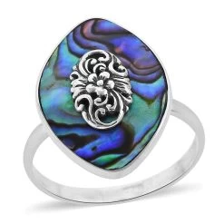 Abalone Shell Solitaire Ring In Sterling Silver