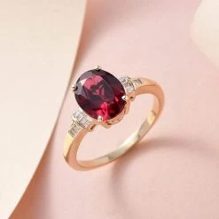 LUXORO 10K Yellow Gold Premium Natural Tanzanian Wine Garnet, Diamond Ring (2.50 G) 3.00 Ctw -Jewelry store 7340961 1